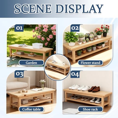 Banc bas et long en pin massif 80 cm style rustique traditionnel - 8