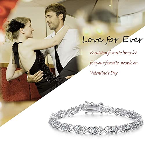 Foruiston Silver Bracelets & Xo Tennis Bracelet 7.25"- Perfect Valentine's Day Jewelry Gifts For Women (White, Box Clasp With Safety) #TOP5