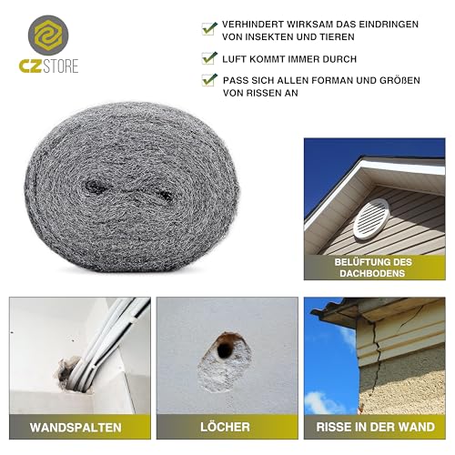 CZ Store Stahlwolle -✮LEBENSLANGE GARANTIE✮-120 g Edelstahl, Güteklasse 0000 - Wiederverwendbar & kratzfest - Zum Reinigen & Polieren von Holz, Glas, Stahl, Eisen, Bronze, Messing, Kupfer, Zinn (4)