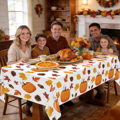Image of Childom 3 Pack Thanksgiving Tablecloth,Thanksgiving Decorations 54x108 Inch Disposable Plastic Tablecloth,Fall Pumpkin Maple Leaf Party Table Cover for Home Table Decor Dinner Birthday Party Supplies
