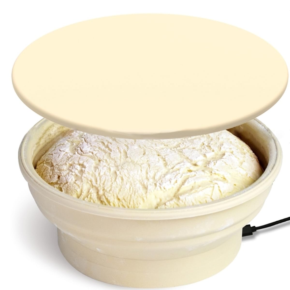 Cestino di lievitazione elettrico rotondo pieghevole con regolazione della temperatura, in silicone per lievito