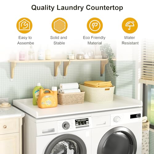 Ulif Over Washer and Dryer Countertop, Melamine Frosted Surface for Laundry Room Storage and Organization, 27.5\" W x 54\" L x 2.6\" H, White Splice Type