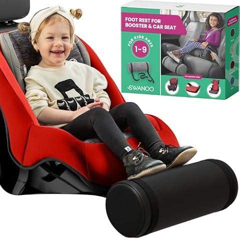 Car Seat Foot Rest for Kids | Car Seat Accessories | Leg Rest for Car Seat Kids | Car Foot Rest with Extra Long Straps Adjusts to Any Carseat Or Toodlers Booster Seat Black Leather by SWANOO Cover