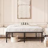 MISAGI Full 14inch Metal Bed Frame No Box Spring Needed, Heavy Duty Metal Platform with Tool Free Setup, Black, Durable, Suitable for Bedroom, Full