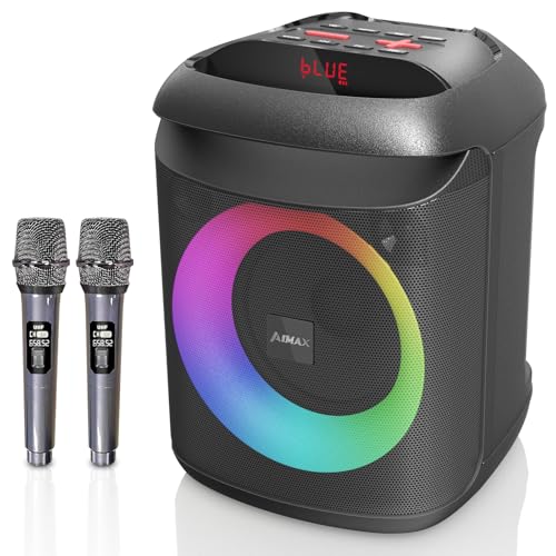 AIMAX Karaoke Machine with Bluetooth and 2 Wireless Microphones for Adults & Kids Singing, Portable...