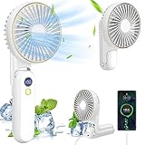 Aceshop Mini Ventilador Portátil,Ventilador De Mano 5-Velocidades Mini Ventilador Silencioso Plegable con Power Bank Ventiladores a Pilas Plegable con cordón LED Pantalla Digital para Oficina Exterior