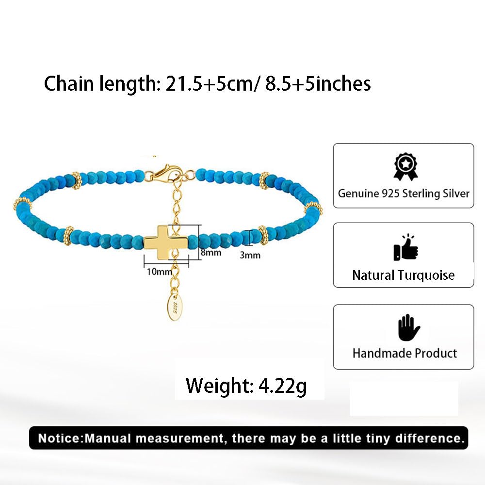 Tobillera con Cruz Turquesa for Mujer, joyería de Oro y Turquesa for Playa, Piscina, Fiesta, Regalo de Verano