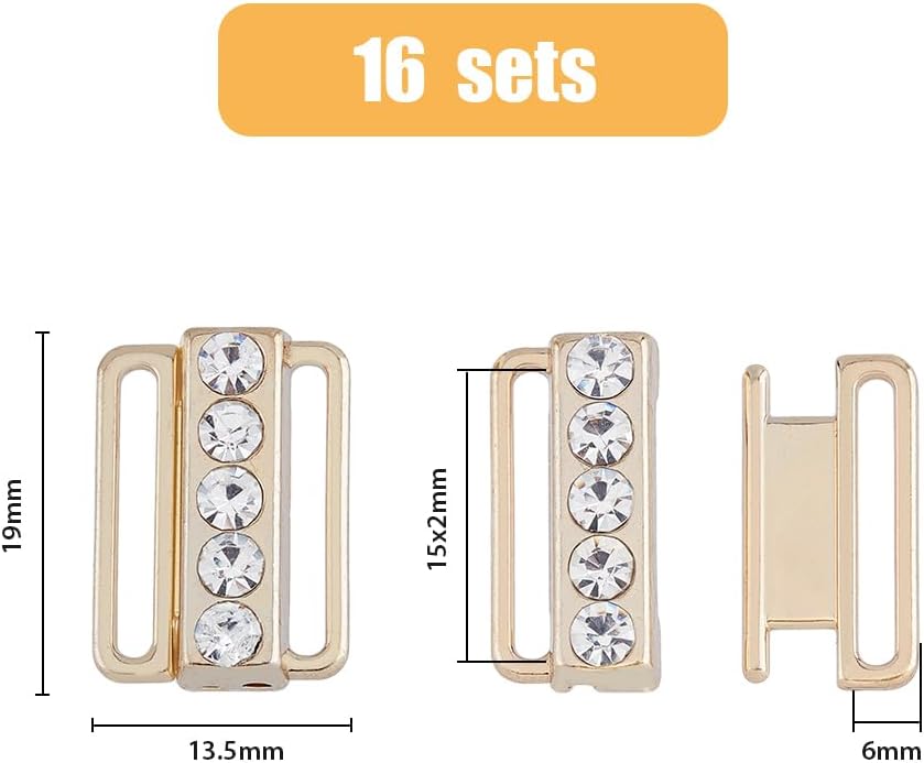 SUPERFINDINGS 16 Sets Bra Rhinestone Clasp Bra Buckles Front Closing Bra/Bikini Hook 19x13.5mm Replacement Hook Clasp Part 19x13.5mm Bra Clip Hook for Bramaking Swimsuit Clothes - Image 2