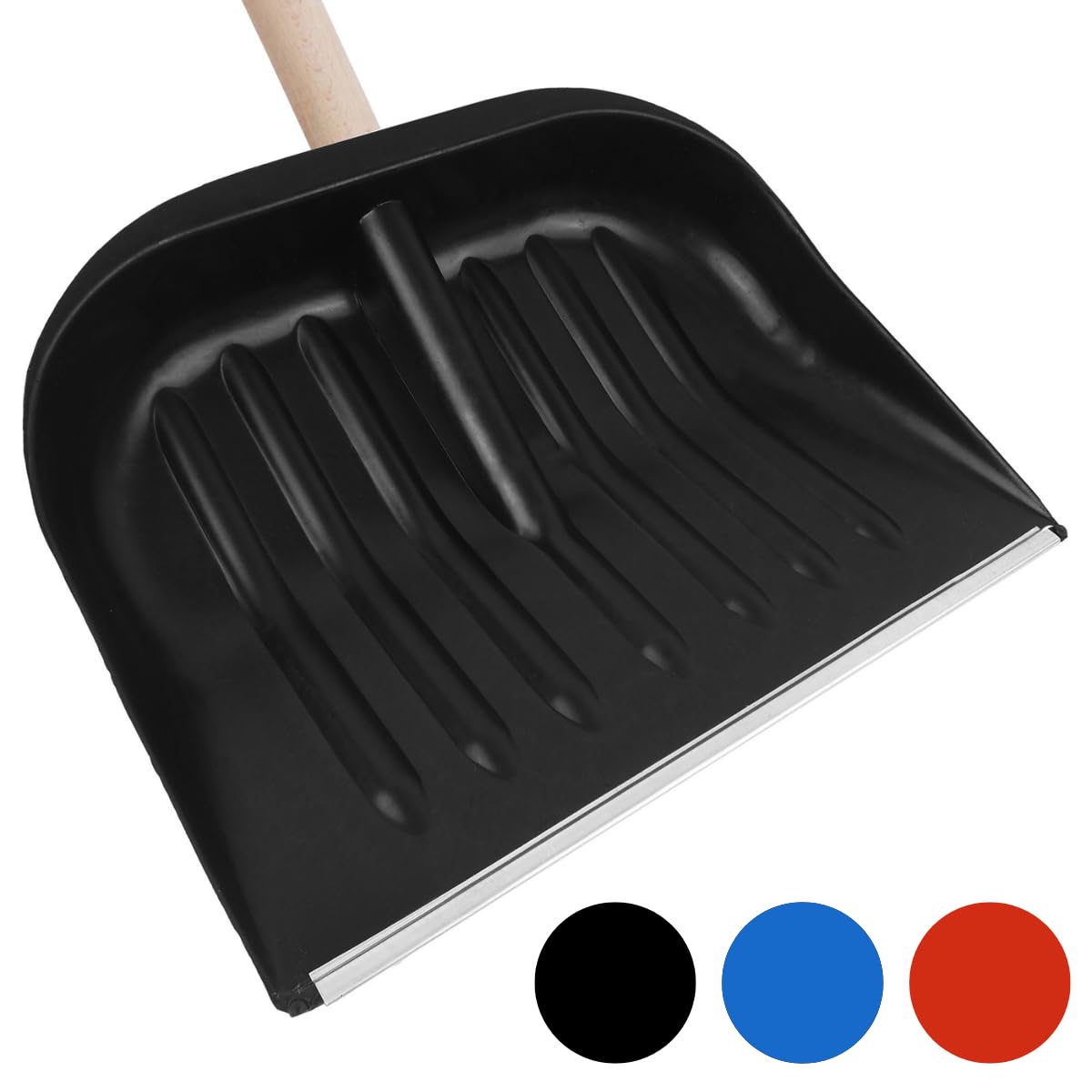 Schneeschaufel Set 4 Stück – Schneeschieber mit Aluminiumkante, Holzstiel & D-Griff – Robuste Schneeschaufeln für Einfahrt, Gehweg, Terrasse – Schwarz
