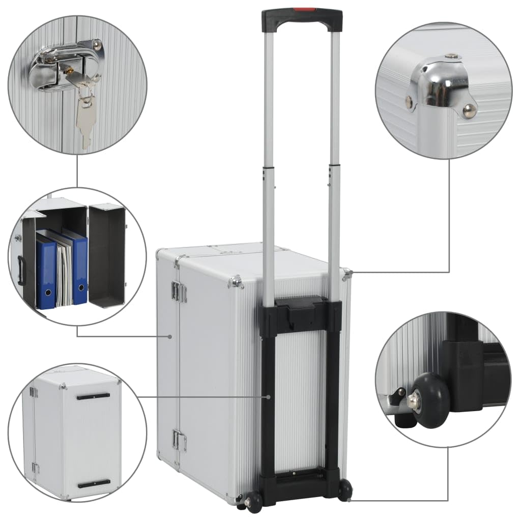 vidaXL Pilotenkoffer Handgepäck Businesskoffer Aktenkoffer Reisekoffer Pilotentrolley Alukoffer Koffer Trolley Alu 47x39x27cm Silbern Aluminium