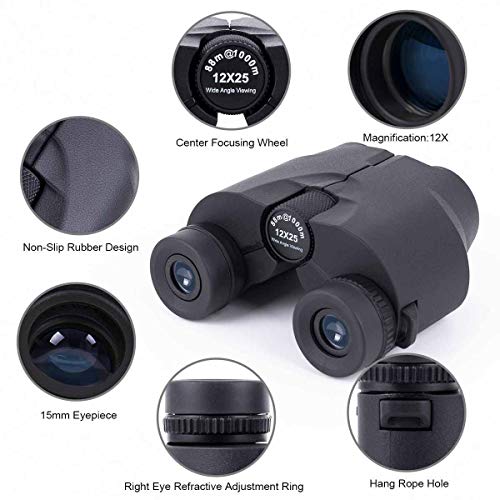 LUXUN 12x25 Waterproof Compact Binoculars for Adults Bird Watching Small Binocular Low Light Night Vision for Opera Theater Concert Hiking Vinoculares - Thumbnail 2