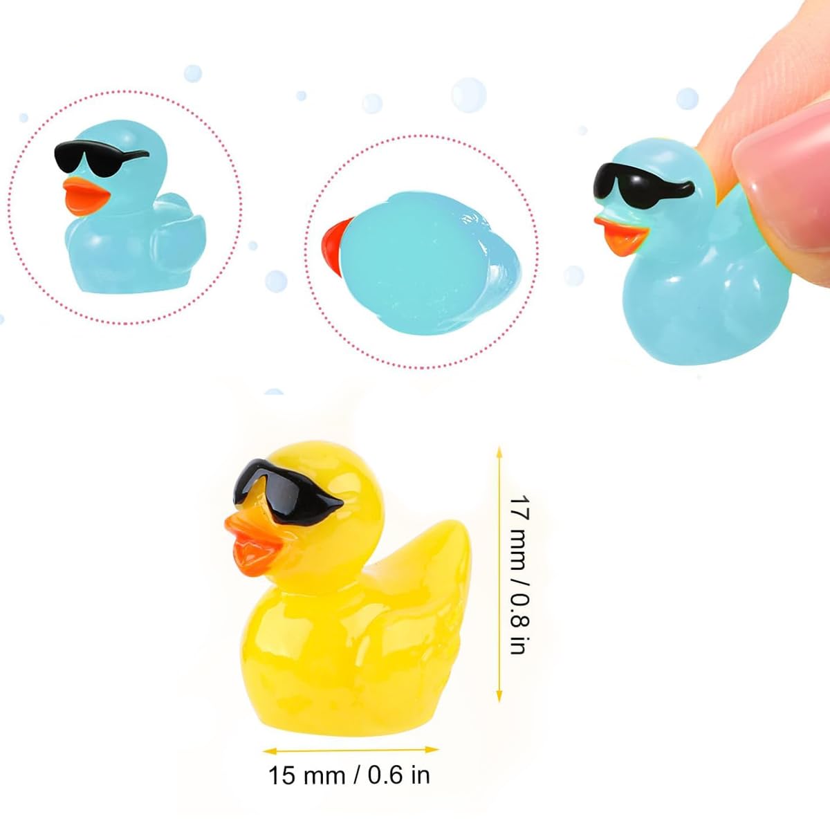 110 Pcs Mini Resin Ducks with Sunglasses, 11 Colors, Mini Resin Ducks Bulk Tiny Ducks Set for Potted Miniature Decoration Garden Dollhouse Cake Decoration DIY Slime Kit Craft Charms Party Toys