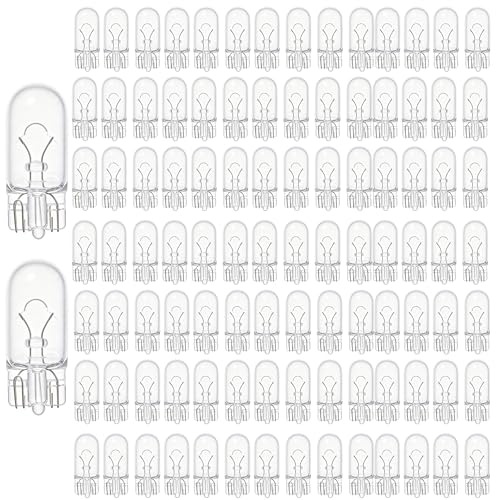 Kadiby 100 Pack 194 light bulb 168 W5W 1/4 Wedge Base 12V 5W Clear for Cars Landscape RV Camper T10 2825 Car Signal Replacement for 147 152 158 159 161 184 192 193 259 280 285 447 464 501