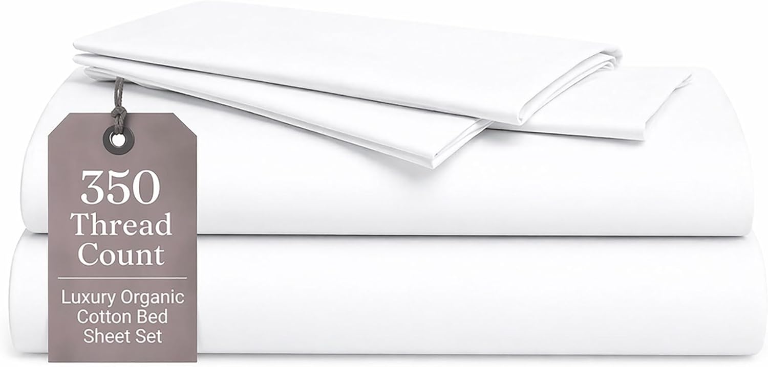 ORGANIC TEXTILES Organic Cotton Premium Quality Bed Sheets - GOTS Certified (White, King, (4 Pc. Set), 350)