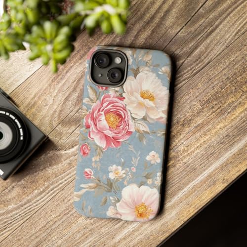 Coque iPhone 15 Plus motif floral romantique rose et blanc avec finition rigide mate - 3