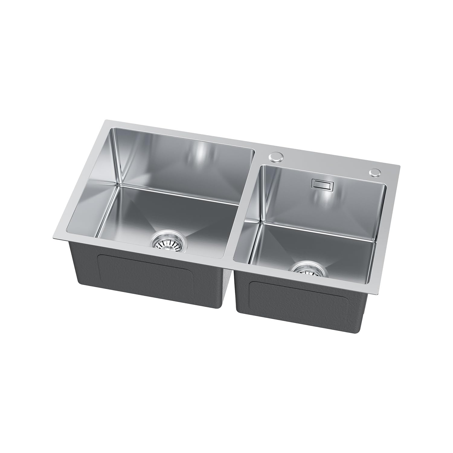 Fregadero de cocina de acero inoxidable, 78 x 45 cm, doble lavabo con juego de sifón