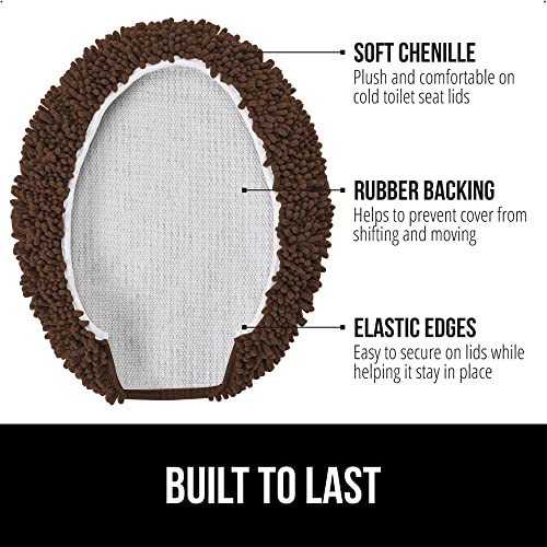 Image of Gorilla Grip Shag Chenille Bathroom Toilet Lid Cover, 19.5 x 18.5 Inches Large Size, Machine Washable, Ultra Soft Plush Fabric Covers, Fits Most Size Toilet Lids for Bathroom, Brown