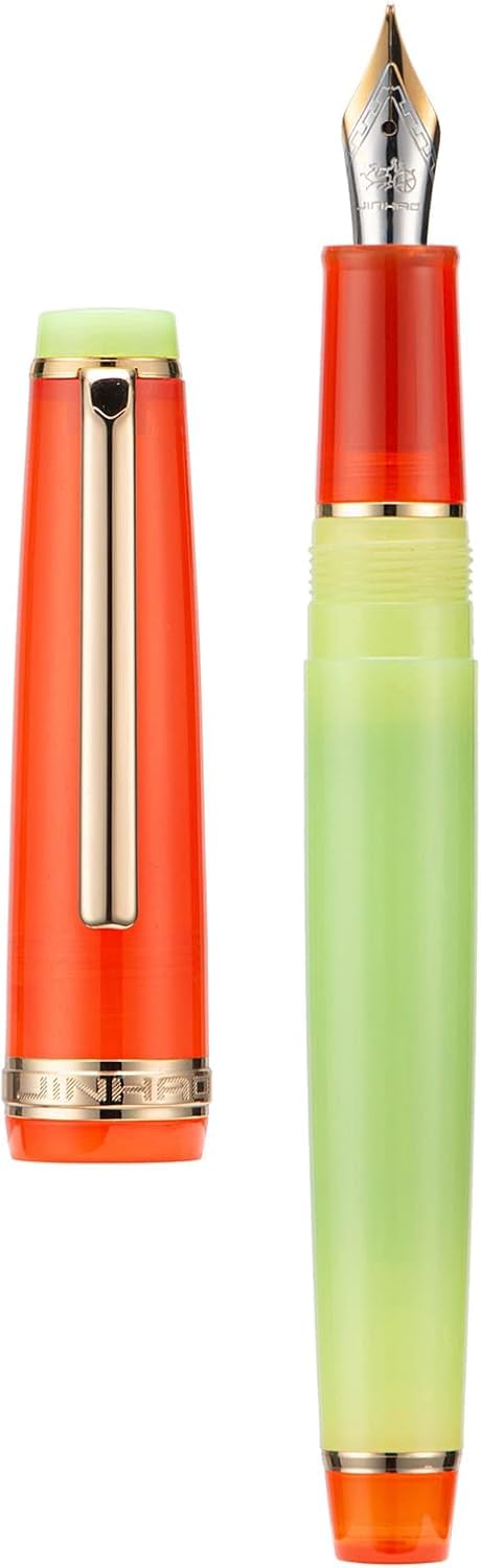 Jinhao 82 Fountain Pen, Golden Trim Bent Nib, Green Red with Converter โ image 1