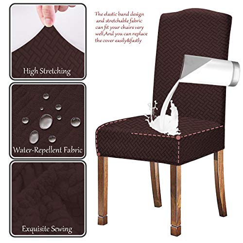 KELUINA Stretch Water-Repellent Twill Jacquard Dining Room Chair Covers Home Decor,Chair Covers for Dining Room Chairs Restaurant Hotel Ceremony (Coffee,2 Pieces) - Image 2