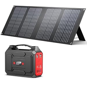 Powkey Solargenerator R100 mit 40W Solarpanel, 99Wh Akku Tragbare Powerstation, 100W AC/18W USB-C Ausgang, für Outdoor, Off-Grid, RV, Notfall