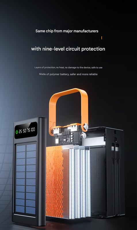 Image of Solar Power Bank PD22.5W Fast Charging Mobile Battery with Cable Large Capacity Backup Charger
