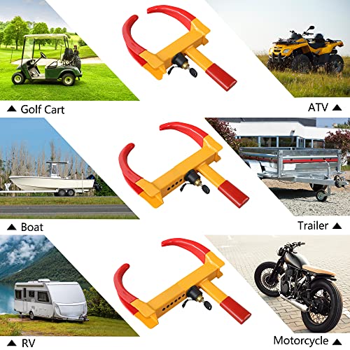 Wheel Lock Universal Wheel Clamp Lock Adjustable Security Trailers Tire Boot Lock Anti Theft For Atv Rv Suv Car Golf Cart Boats Motorcycles Great Deterrent Bright Red-Yellow (3 Keys) #TOP4