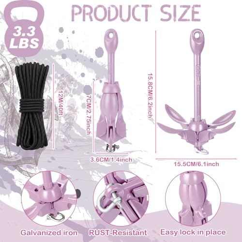 Image of MorningRo 1 Pack 1.5 /3.5 lb Marine Kayak Anchor Kit with 40ft Rope and Buoy Folding Grapnel Boat Anchor Kit Kayak Fishing Accessories for Small Boats, Canoe, SUP Paddle Boards