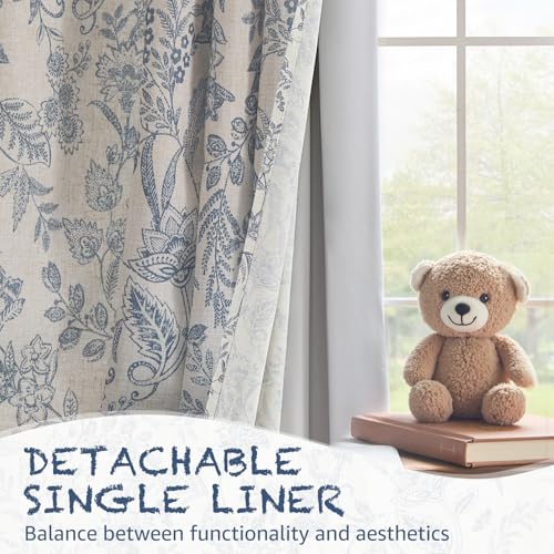 Rideaux botaniques en lin de qualité supérieure style champêtre chic bleu de 160 cm - 4
