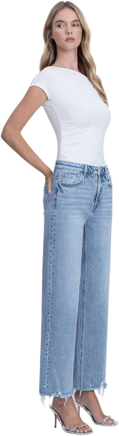Vervet - Mid Rise Wide Leg Frayed Hem Ankle Jeans - (28" Inseam) - T7279 - Includes Official Tag