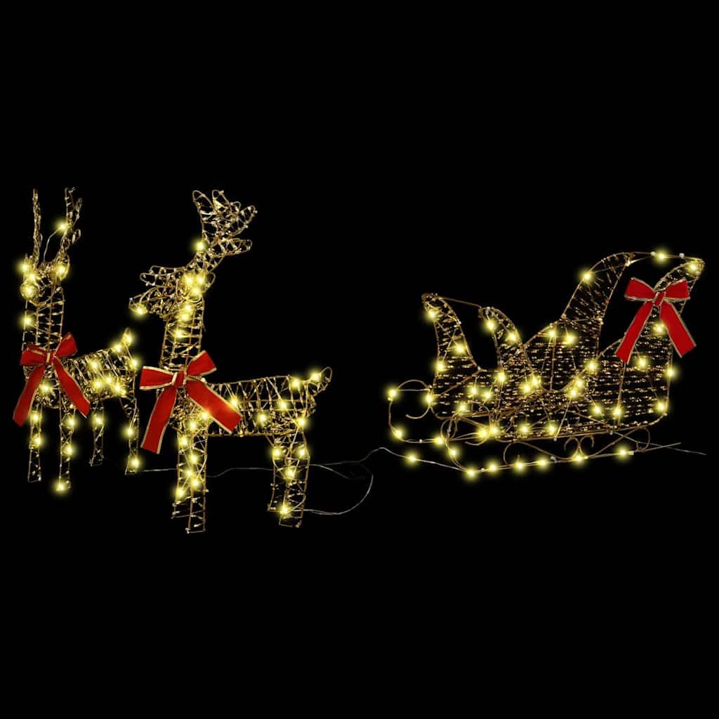 LED Rentier mit Schlitten Weihnachtsbeleuchtung 30 x 12 x 55 cm für Innen und Außen Deko Warmes Weiß