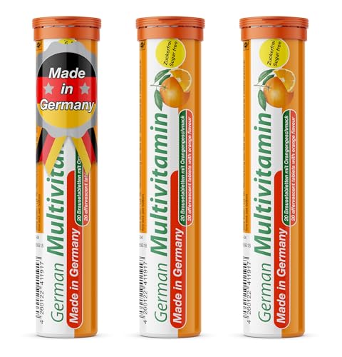German Multivitamin Drink Effervescnet Tablets 60 Servings Orange Flavour - Vitamin C, E, B1, B2, B6, B12, Biotin, Folic Acid, Niacin, Pantothenic Acid – T&D Pharma – Made in Germany
