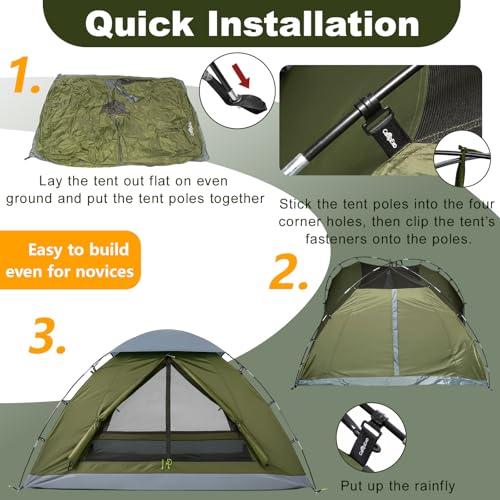Carpa CampExo Modelo WJ11-JL-2P para 2 Personas, Ligera, Impermeable, para Camping y Senderismo, Color Verde Ejército miniatura 7