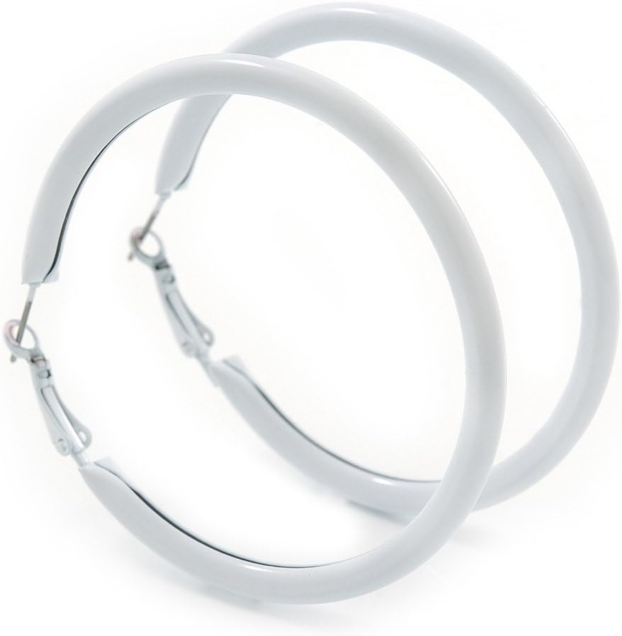 60mm D/Large White Enamel Hoop Earrings