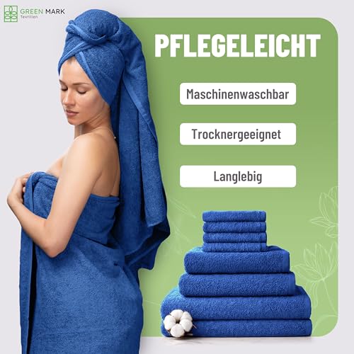 NatureMark 8 TLG. FROTTIER Handtuch-Set mit verschiedenen Größen 4X Gästetücher, 2X Handtücher, 2X Duschtücher | Farbe: Royal Blau | 100% Baumwolle