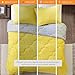 Comfort Spaces Vixie Reversible Comforter Set - Trendy Casual Geometric Quilted Cover, All Season Down Alternative Cozy Bedding, Matching Sham, Grey/Yellow, Full/Queen 3 piece