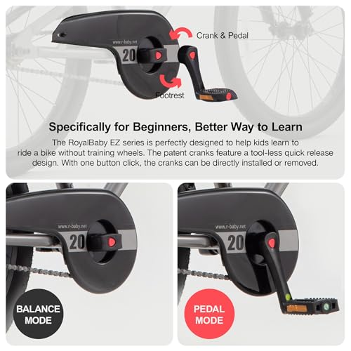 Image of RoyalBaby EZ-Pro Kids Bike, Lightweight Aluminum 2-in-1 Balance to Pedal Bike with One-Key Switch, 14 16 18 20 Inch for Age 3-10 Years