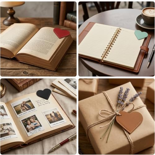 Vocect 16 Pcs Double‑Layer Leather Heart Corner Bookmarks, Cute Page Marker