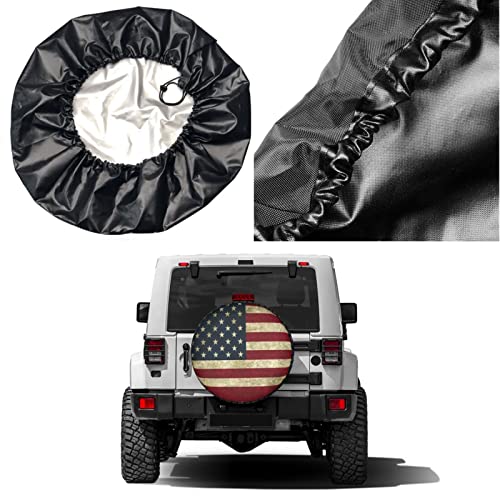 Image of Retro American Flag Spare Tire Cover Dust-Proof Wheel Tire Cover Fit Trailer, RV, SUV and Many Vehicle 17 Inch