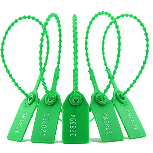 100 Pull Tight Anti-Tamper Numbered Plastic Security Fire Extinguisher Tag Self-Locking Election Box Safety Ties (Green)