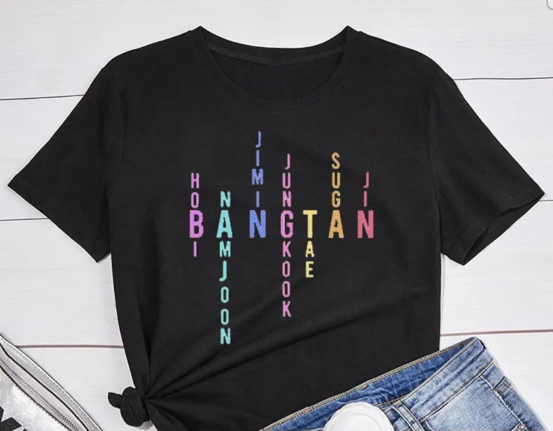 Tshirts for Bangtan Boys Women Sleeve Member Name Letter Printed T-Shirt Merchandise for Korean POP Merch - Image 2