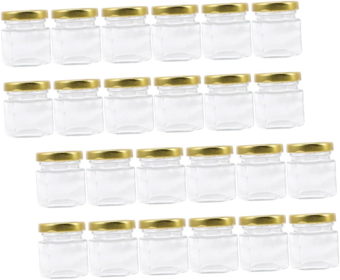 Luxshiny 24Pcs Hexagon Honey Jars with Lids Clear Bottles for Honey Jam Spices and Caviar Reusable Containers for Parties and Everyday Use