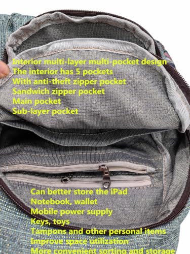 Image of Womens Boho Cotton Hemp Cloth Backpack Boho Vintage Embroidered Casual Purse Handbags Messenger Bag