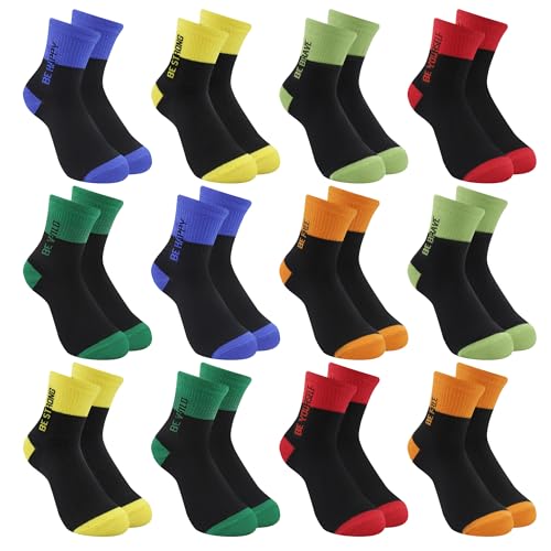 Libella 12 pares Calcetines Deportivos Niños y Niñas Calcetines Niño 39-42 Futbol Niños Transpirables y hechos de Algodón