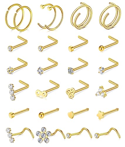 Longita Nose Rings Nose Piercings Gold Nose Rings Hoops Nose Ring Surgical Steel Nose Ring 20g Nose Piercing Jewelry Double Hoop Nose Rings for Women