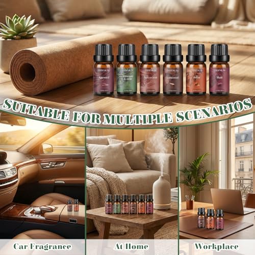 6 x 10ML Holziges Ätherische Öle Set, Zedernholz, Adlerholz, Amber, Weihrauch, Moschus, Guajakholz, 100% Reine Duftöle für Diffuser, für Diffuser Duftlampen Luftbefeuchter, Massage