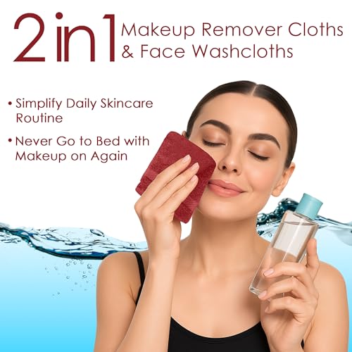 Image of DAN RIVER 12-Pack Premium 100% Cotton Red Face Towels for Bathroom - Reusable Face Wash Cloths for Showering 12x12 Inches - 550 GSM Super Soft & Absorbent Luxury WashCloths for Body, Spa & Gym