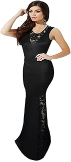 فستان نسائى اسود طويل مزين بدانتيل