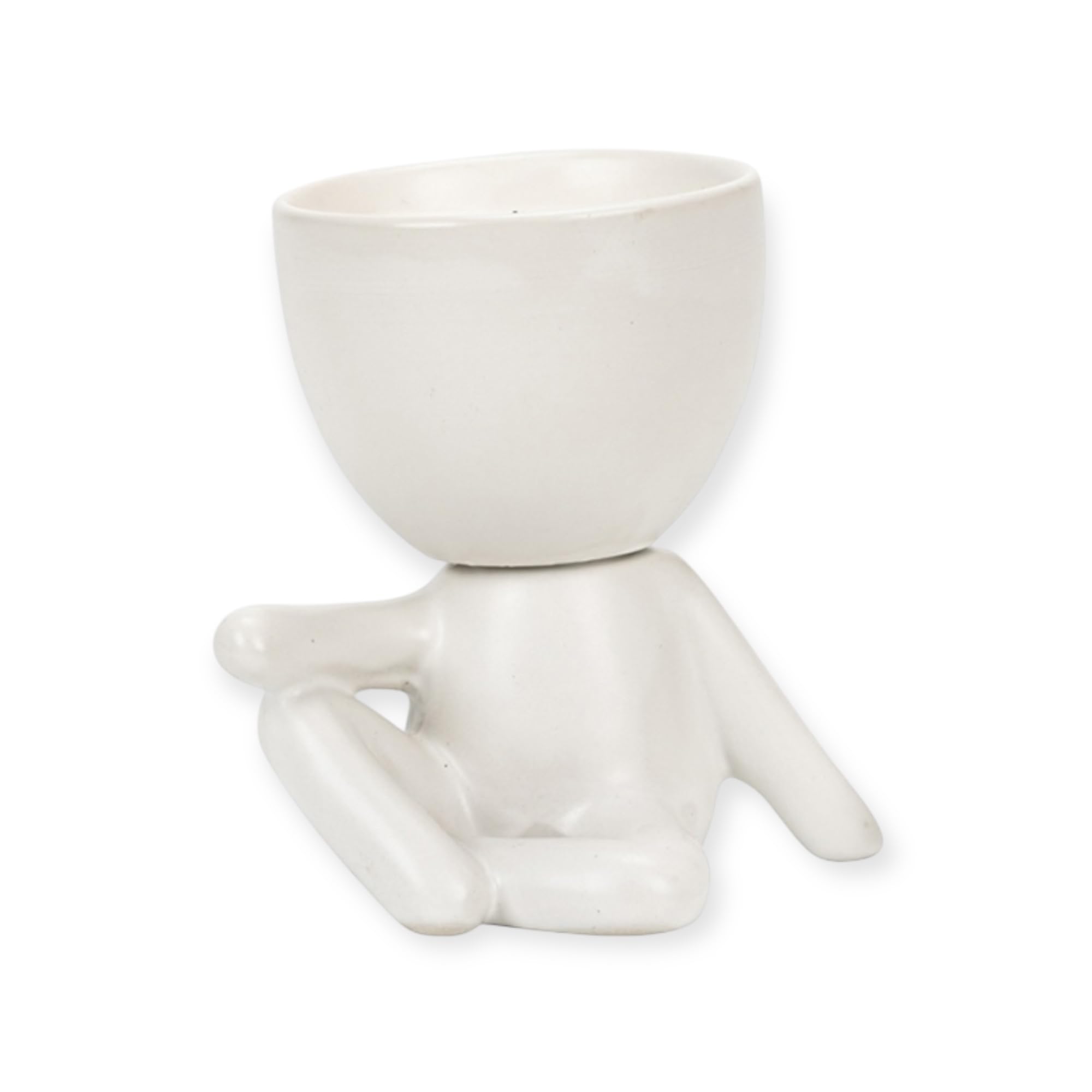 Blumentopf Figur Mensch – Lustiger Übertopf mit Gesicht & Armen – Sukkulenten Pflanzgefäß – Deko für Wohnzimmer, Büro, Badezimmer, Garten und Balkon – Geschenkidee für Pflanzenfreunde (Weiß-D)