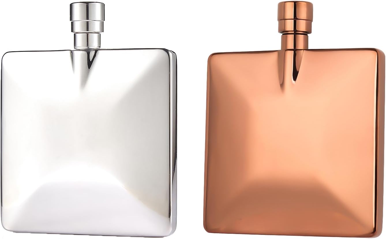 Ultra-Thin Stainless Steel Hip Flask, A Portable Flask for Men, Suitable for Outdoor Camping, Hiking, and Mountaineering. A Perfect Father'S Day .Silver and Rose Gold. (Silver+Rose Gold)