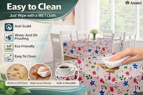 Image of Waterproof Dining Table Cover | PVC Table Protector | Dustproof Spill Proof Cover for Home & Kitchen (floral-24, 40x60 Inches (4 Seater))